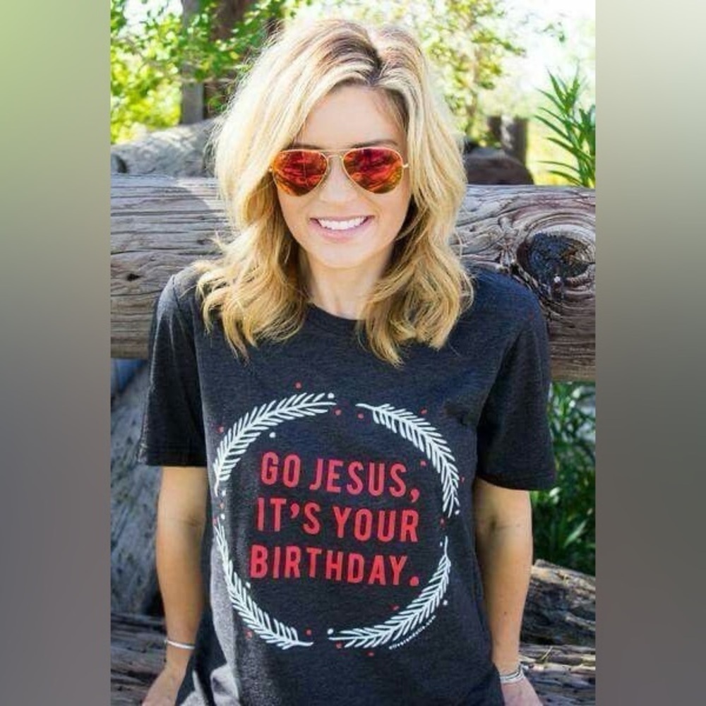 Boutique Go Jesus It’s Your‎ Birthday Christmas Graphic Tee Gray XL Short Sleeve